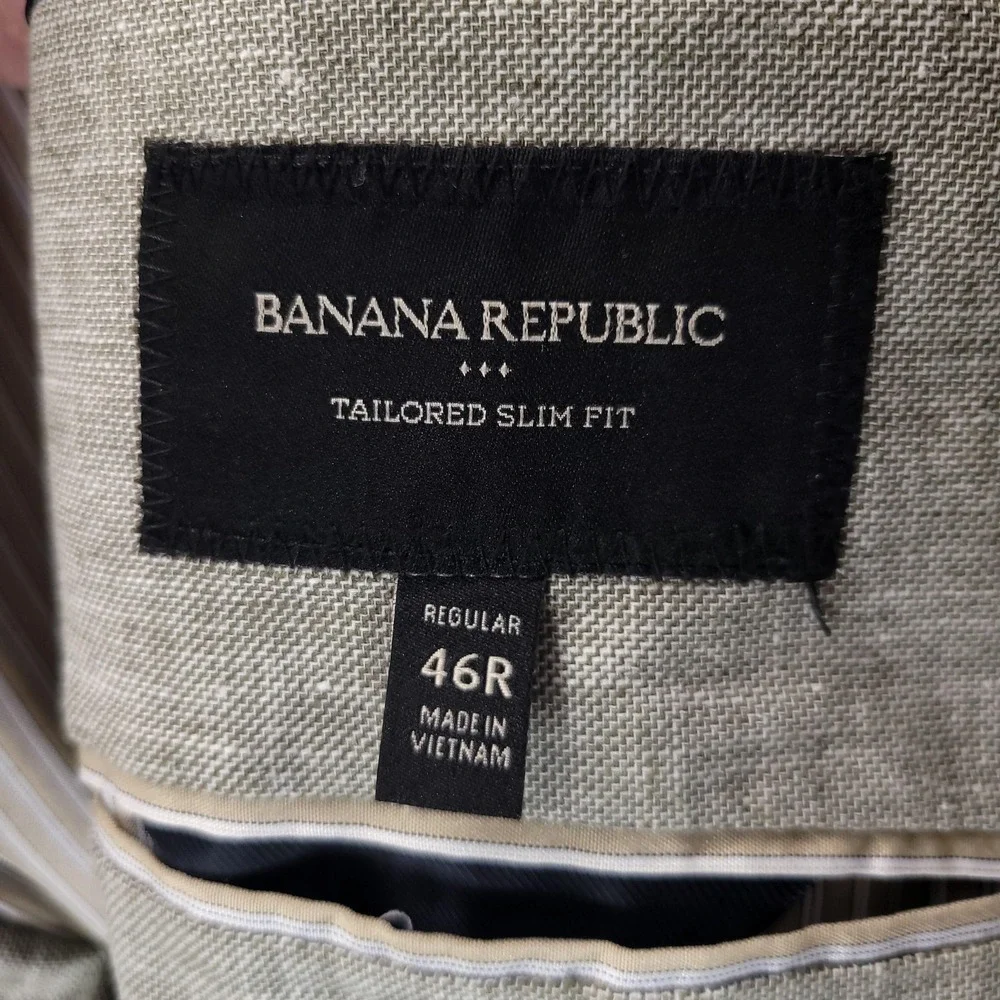 Banana Republic Blazer Mens 46R Gray Linen Cotton Tailored Fit Sport Coat Jacket